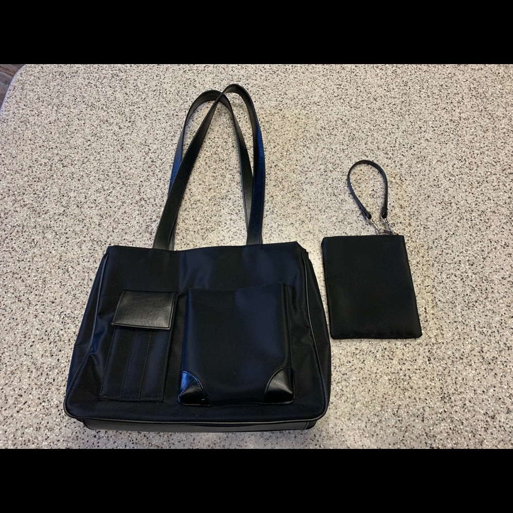 Microfiber handbag with matching wristlet